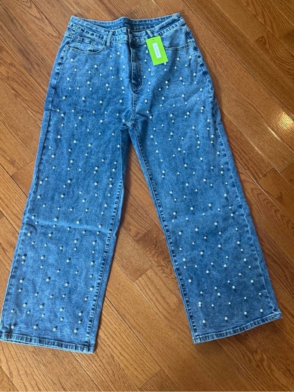 Pearl-Embellished Blue Women’s Jeans
